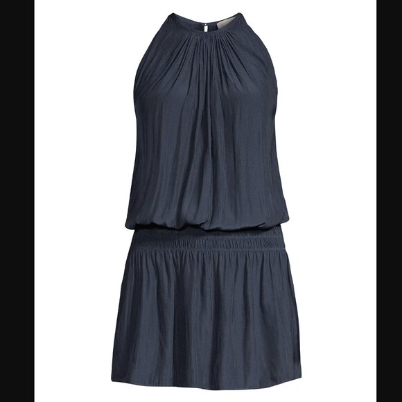 Ramy Brook | US L | Paris Sleeveless High-Neck Drop-Waist Mini Dress | Navy - Picture 2 of 9